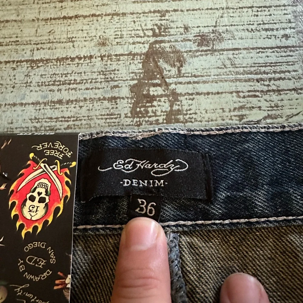 Ed Hardy Black Slim Jeans with Colorful Skull Embroidery